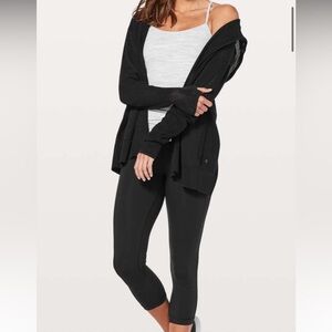 Lululemon Still Movement Wrap Cardigan Cotton Size 10 Black Hooded Mesh